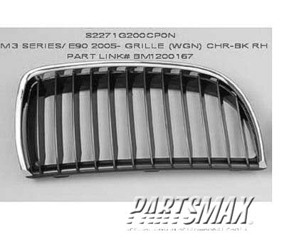1200 | 2007-2008 BMW 335xi Grille assy right side; Sedan; w/Chrome Bezel | BM1200167|51137120008