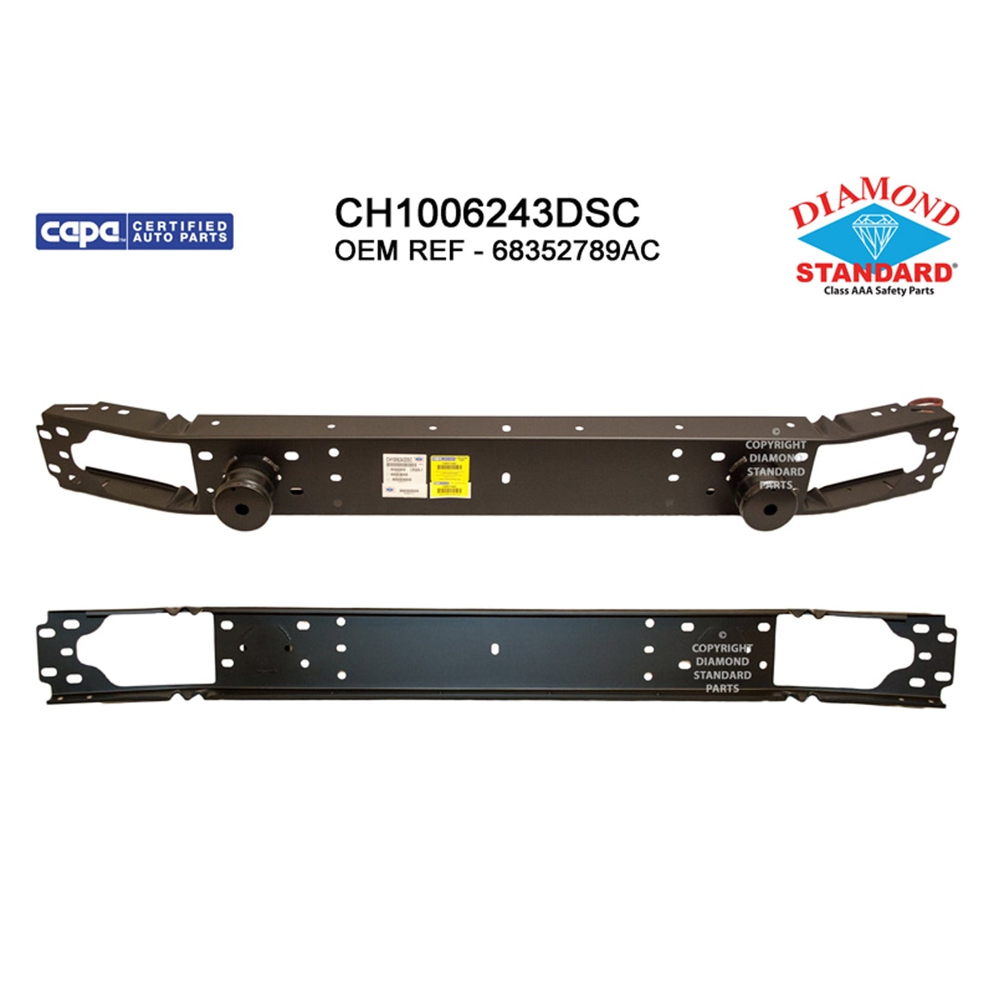 1006 | 2020-2021 JEEP GLADIATOR Front bumper reinforcement SPORT|SPORT S; Code MB1; Black Bumper | CH1006243|68352789AC