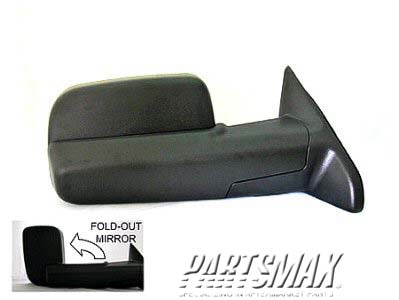 1321 | 2011-2011 RAM 3500 RT Mirror outside rear view Manual; w/Towing Pkg; w/o Memory; Non-Folding; Textured | CH1321314|55372072AL