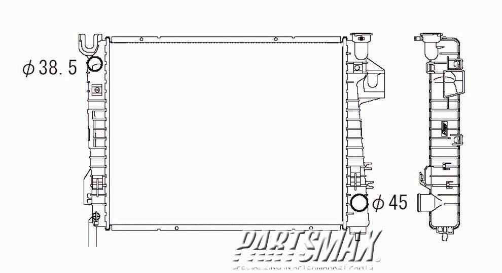 3010 | 2002-2004 DODGE RAM 1500 Radiator assembly 5.9L; V8 gas engine; late design | CH3010281|55056681AC
