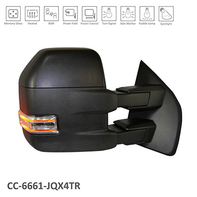 1321 | 2015-2018 FORD F-150 RT Mirror outside rear view TT Type; Power; Dual Sail; Telescopic; w/BLIS; w/o Camera; Black | FO1321519|FL3Z17682AF