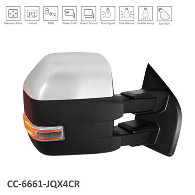 1321 | 2015-2018 FORD F-150 RT Mirror outside rear view TT Type; Power; Dual Sail; Telescopic; w/BLIS; w/o Camera; Chrome | FO1321520|FL3Z17682AG