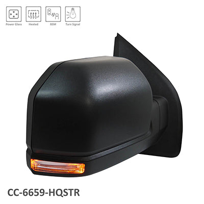 1321 | 2015-2015 FORD F-150 RT Mirror outside rear view Std Type; Power; Heated; w/BLIS; w/o Spot Lamp; Fixed; Black | FO1321525|FL3Z17682EA