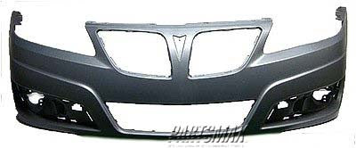 250 | 2009-2010 PONTIAC G6 Front bumper cover BASE|GT; w/CTF Pkg; Second Design; w/Molded Fog Lamp Holes | GM1000904|25961375