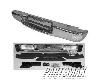 1103 | 1998-2004 GMC SONOMA Rear bumper assembly includes pads/brackets/hardware/lic. lamp; Fleetside; bright w/lt gray pads | GM1101104|GM1100104