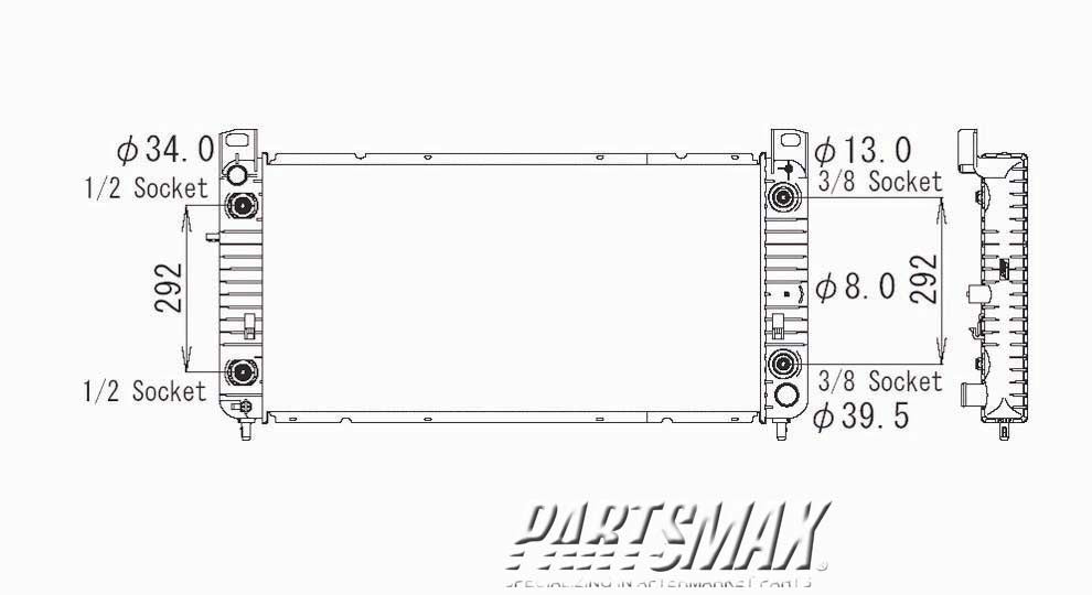 3010 | 1999-2006 GMC SIERRA 1500 Radiator assembly w/6.0L V8 gas engine; w/auto trans; w/engine oil cooler | GM3010274|22840116