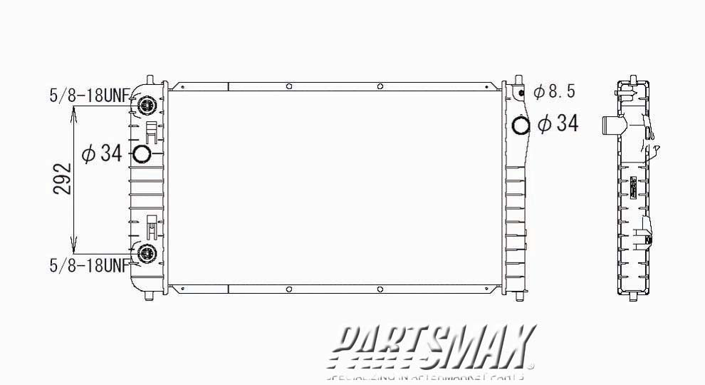3010 | 2002-2004 PONTIAC SUNFIRE Radiator assembly w/2.2L 16-valve engine; w/auto trans | GM3010416|89018666