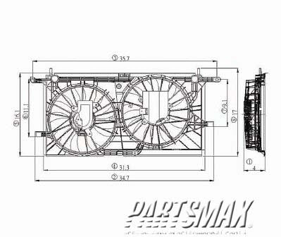 3115 | 2001-2005 PONTIAC AZTEK Radiator cooling fan assy 3.4L|3.5L; Hvy Duty Cooling; Motor/Blade/Shroud Dual Fan Assy; see notes | GM3115137|10427858-PFM