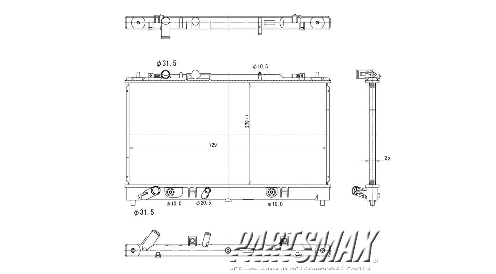3010 | 2006-2008 MAZDA 6 Radiator assembly s model; w/auto trans; w/3.0L engine; 4dr wagon | MA3010214|AJB515200A