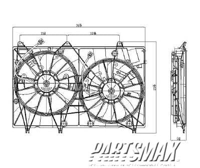 2880 | 2008-2010 TOYOTA HIGHLANDER Radiator cooling fan assy HYBRID; Motor/Blade/Shroud Assy; see notes | TO3115153|1671120190-PFM