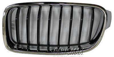 1200 | 2012-2016 BMW 328i Grille assy F30; SPORT|M SPORT; Chrome Trim; LH | BM1200236|51137260497
