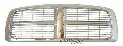 1200 | 2002-2005 DODGE RAM 1500 Grille assy Chrome Grille Frame/Painted Billet Inserts | CH1200261|55077185AG-PFM