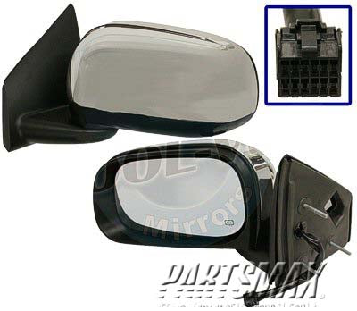 1320 | 2007-2009 CHRYSLER ASPEN LT Mirror outside rear view Power; Heated; w/Memory; 6x9; Fold-Away; w/Auto Dimmer; Chrome | CH1320288|55078075AK