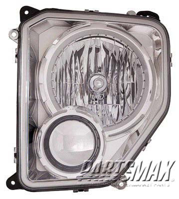 2502 | 2010-2012 JEEP LIBERTY LT Headlamp assy composite w/o Fog Lamps; Chrome Bezel; Round Bulb Shield | CH2502234|57010171AE-PFM