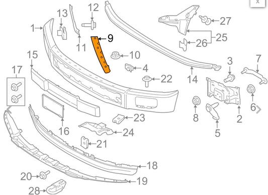 550 | 2015-2017 FORD F-150 LT Front bumper cover support w/Fog Lamps; Upper | FO1042142|FL3Z17755B