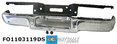 1103 | 2004-2005 FORD F-150 Rear bumper assembly STYLESIDE; Bar/Pad/Lamps; w/Rear Object Srs; To 8-8-05; Chrome; see notes | FO1103119|4L3Z17906BA-PFM