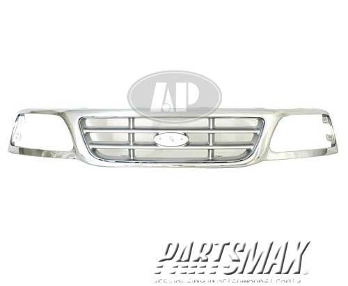 1200 | 1999-2003 FORD F-150 Grille assy w/bright frame w/argent; cross-bar design; except STX | FO1200371|3L3Z8200AB