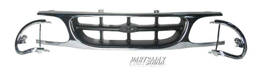 860 | 1995-2001 FORD EXPLORER Grille assy XL|XLT|EDDIE BAUER; Chrome/Black; w/Extensions; PTM | FO1200374|F87Z8200UAA