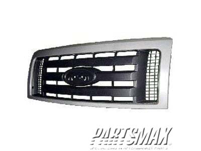 860 | 2009-2013 FORD F-150 Grille assy FX4|STX; Textured Horizontal Bars; Smooth Frame; PTM | FO1200512|9L3Z8200BPTM