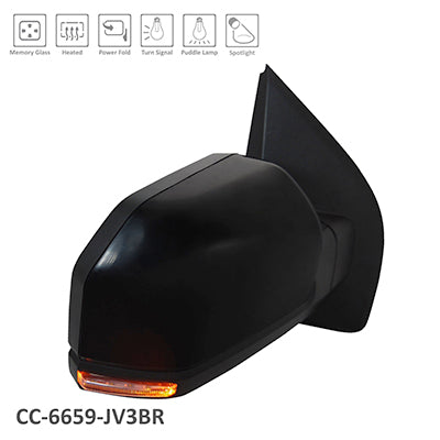 1321 | 2015-2015 FORD F-150 RT Mirror outside rear view Std Type; Power; Heated; w/o BLIS; w/Spot Lamp; Pwr-Fold; PTM | FO1321531|FL3Z17682KAPTM