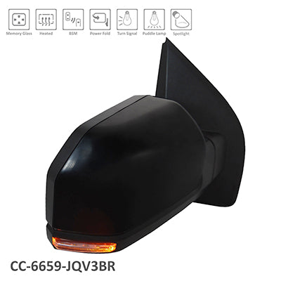 1321 | 2015-2017 FORD F-150 RT Mirror outside rear view Std Type; w/BLIS; w/o Camera; w/Spot Lamp; Pwr-Fold; PTM | FO1321533|FL3Z17682MCPTM