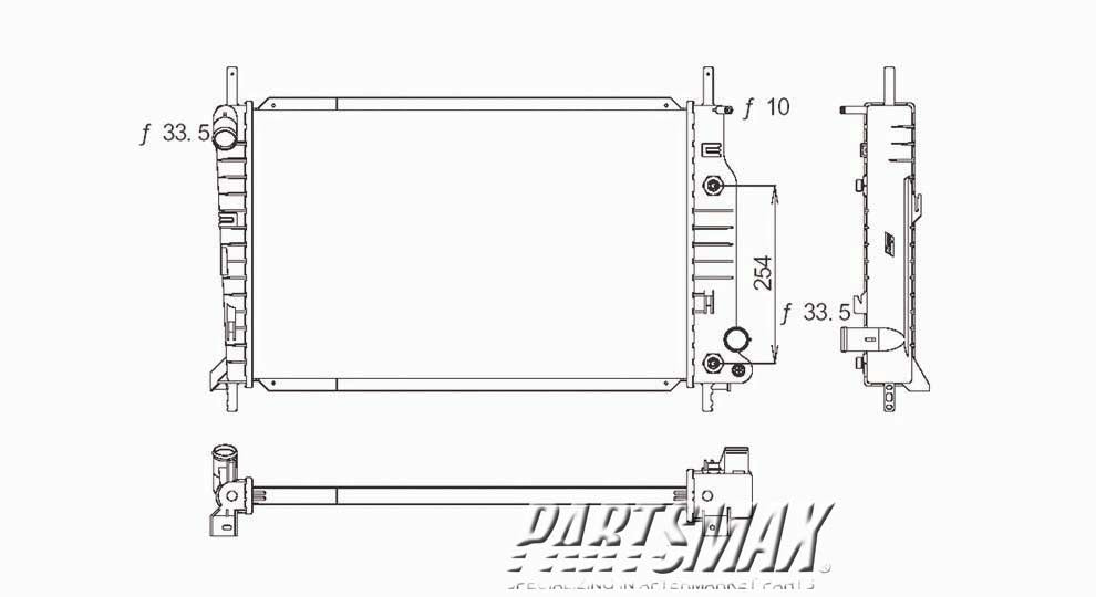 3010 | 1999-2002 MERCURY COUGAR Radiator assembly w/2.5L V6 engine; w/o air cond | FO3010103|F5RZ8005AB