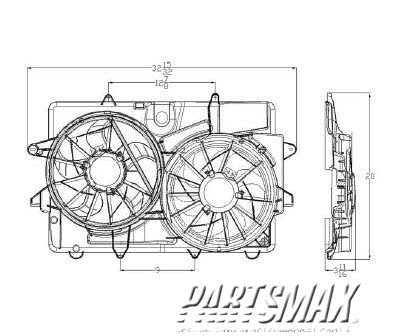 3115 | 2007-2008 FORD ESCAPE Radiator cooling fan assy 2.3L; Dual Fan Assembly | FO3115167|5L8Z8C607CB