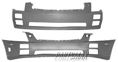 1000 | 2005-2007 CADILLAC STS Front bumper cover Exc V; w/o Headlamp Washer; prime | GM1000756|12335935