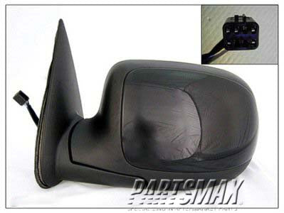 1320 | 1999-2002 GMC SIERRA 1500 LT Mirror outside rear view standard style; power remote; non-heated; matte black base gloss black cap | GM1320231|GM1320231