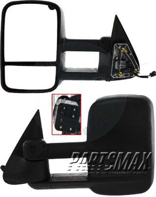 1320 | 2001-2006 CHEVROLET SILVERADO 2500 HD LT Mirror outside rear view Power; Heated; Telescopic Type; Manual Folding; Camper; Power Upgrade | GM1320411|15172060-PFM