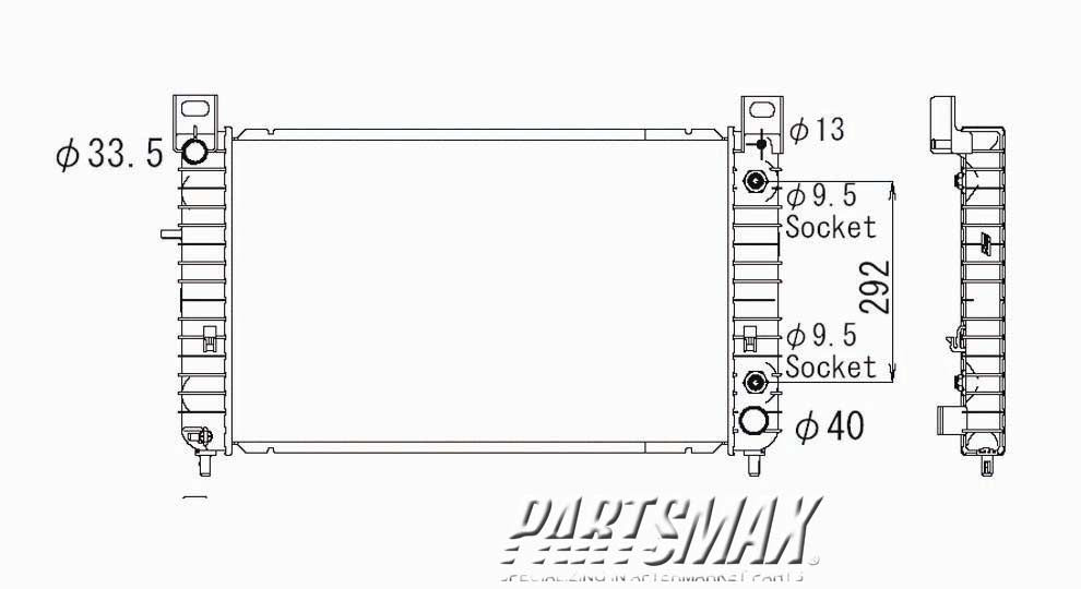 3010 | 2003-2004 GMC SIERRA 1500 Radiator assembly w/4.3L V6 gas engine; w/auto trans | GM3010434|15193112