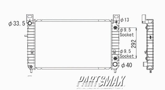 3010 | 2003-2004 GMC SIERRA 1500 Radiator assembly w/4.3L V6 gas engine; w/auto trans | GM3010434|15193112