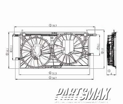3115 | 2002-2007 BUICK RENDEZVOUS Radiator cooling fan assy 3.4L|3.5L; Hvy Duty Cooling; Motor/Blade/Shroud Dual Fan Assy; see notes | GM3115137|10427858-PFM