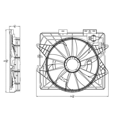 3115 | 2010-2014 CADILLAC CTS Radiator cooling fan assy Exc V; Wagon; Motor/Blade/Shroud Assy; see notes | GM3115253|20914377-PFM