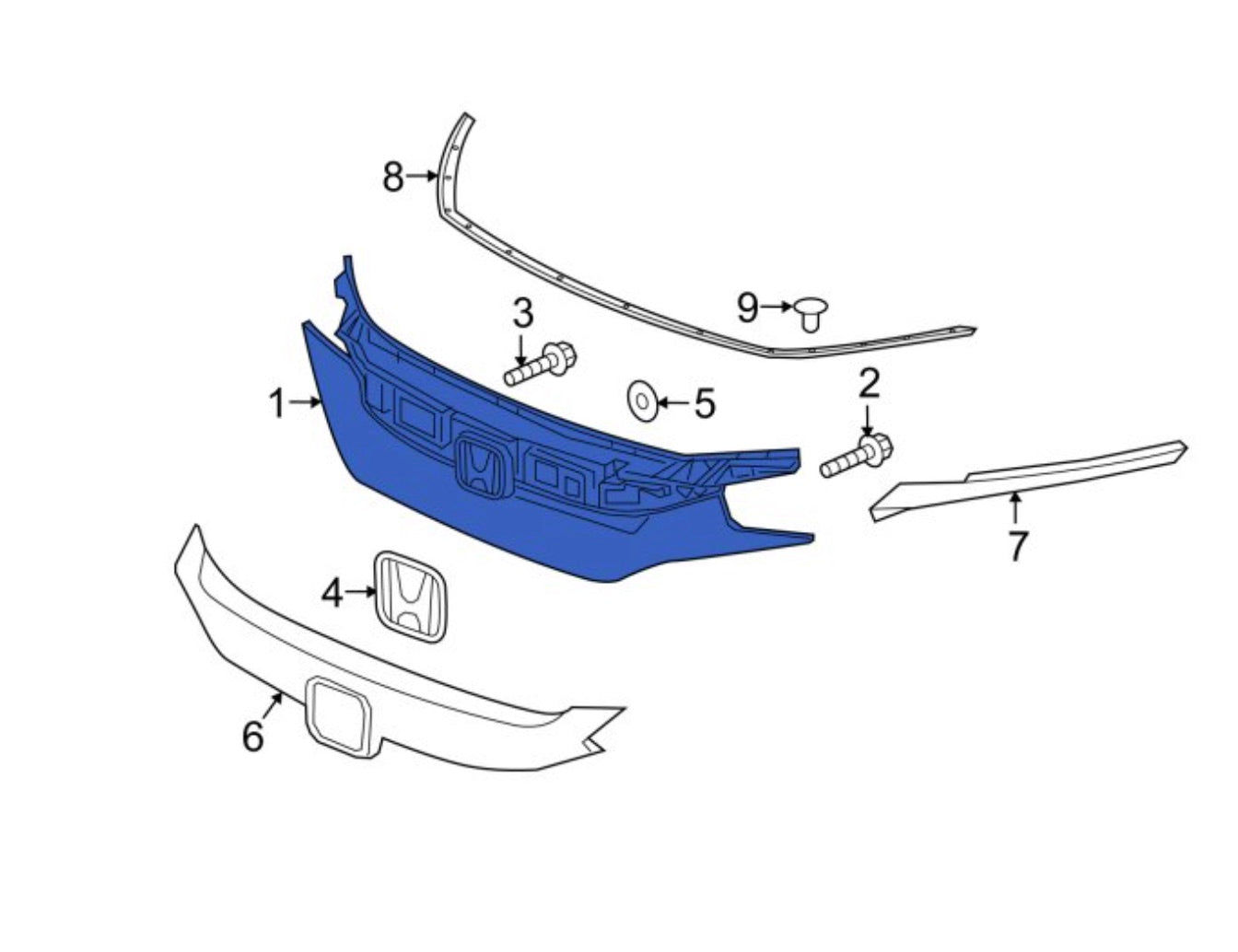 1200 | 2019-2021 HONDA CIVIC Grille assy DX|EX|EX-L|LX|TOURING; Sedan; North American Built | HO1200241|71121TBAA51