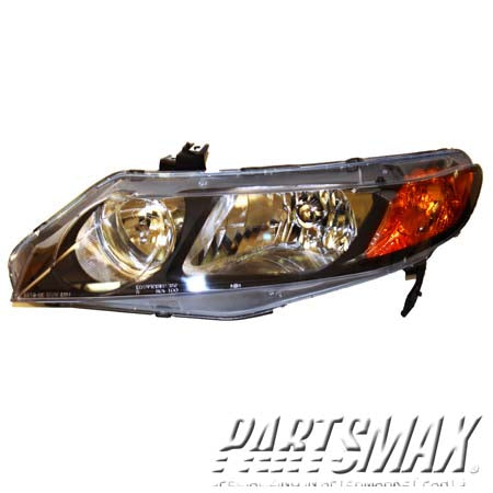 2502 | 2006-2008 HONDA CIVIC LT Headlamp assy composite 4dr sedan; includes side marker/park/signal lamps; w/o bulbs or sockets | HO2502125|33151SNAA02