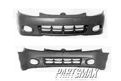 1000 | 1998-1999 HYUNDAI ACCENT Front bumper cover 4dr sedan; w/fog lamps; w/o lamp hole covers; matte-black; paint to match | HY1000126|8651022300