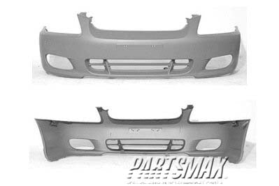 1000 | 2000-2002 HYUNDAI ACCENT Front bumper cover 4dr sedan; w/fog lamps; prime | HY1000134|8651125010