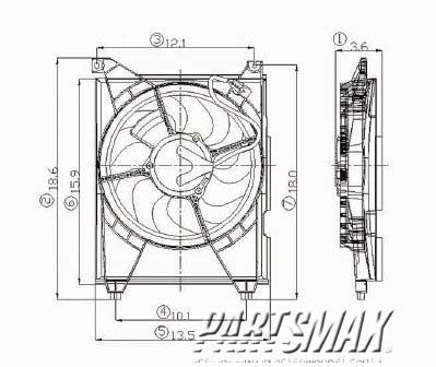 3113 | 2001-2006 KIA OPTIMA Condenser fan includes motor/blade/shroud | HY3113107|9773038000