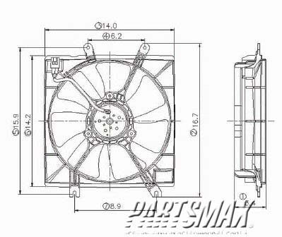 2880 | 2002-2004 KIA SPECTRA Radiator cooling fan assy includes motor/blade/shroud; w/auto trans; early design | KI3115114|0K2AB15025F