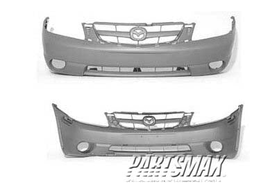 1000 | 2001-2004 MAZDA TRIBUTE Front bumper cover w/o fog lamp holes; cut if needed; matte-gray | MA1000174|ECY150031KBB