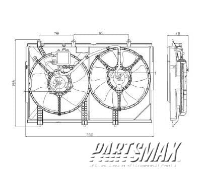 3115 | 2003-2006 MITSUBISHI OUTLANDER Radiator cooling fan assy Dual Fan Assembly; w/o Control Unit; see notes | MI3115117|MR993931-PFM