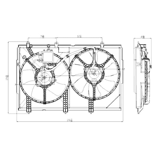 2880 | 2003-2006 MITSUBISHI OUTLANDER Radiator cooling fan assy Dual Fan Assembly; w/Control Unit; see notes | MI3115143|MR993931-PFM