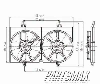 2880 | 2002-2003 NISSAN MAXIMA Radiator cooling fan assy dual fan assy; includes motors/blades/shroud | NI3115122|214815Y72A