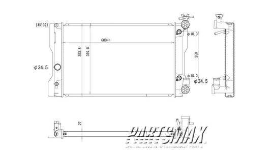 3010 | 2009-2010 TOYOTA COROLLA Radiator assembly 2.4L; A/T | TO3010324|164100H260