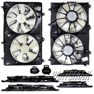2880 | 2010-2013 TOYOTA HIGHLANDER Radiator cooling fan assy 3.5L; USA Built; w/Towing Pkg; Motor/Blade/Shroud Dual Fan Assy; see notes | TO3115171|167110P190-PFM