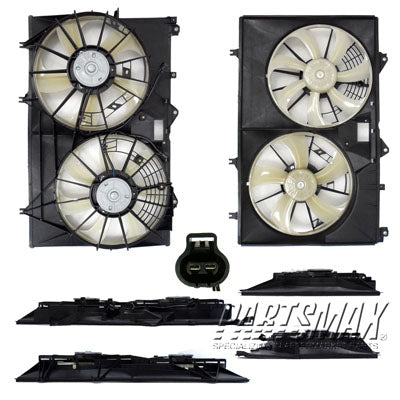 2880 | 2011-2013 TOYOTA HIGHLANDER Radiator cooling fan assy HYBRID; Motor/Blade/Shroud Dual Fan Assy; see notes | TO3115172|1671131520-PFM