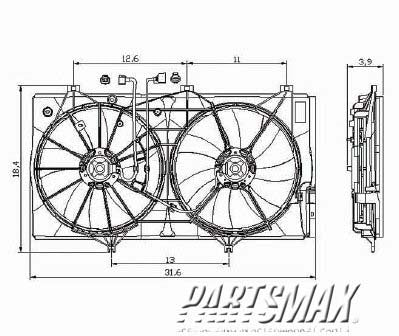 3117 | 2011-2011 TOYOTA CAMRY Radiator fan/motor assembly w/o Towing Pkg; Motor/Blade/Shroud Dual Fan Assy; see notes | TO3117101|16711AD010-PFM