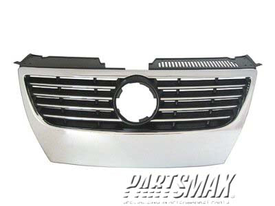 1200 | 2006-2010 VOLKSWAGEN PASSAT Grille assy w/o Parking Aid; w/o Distance Sensor; w/Chrome Mldg | VW1200142|3C0853651EPWF