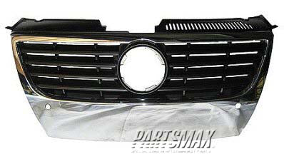 1200 | 2006-2010 VOLKSWAGEN PASSAT Grille assy w/o Parking Aid; w/Distance Sensor; w/o Chrome Mldg | VW1200148|3C0853651CPWF